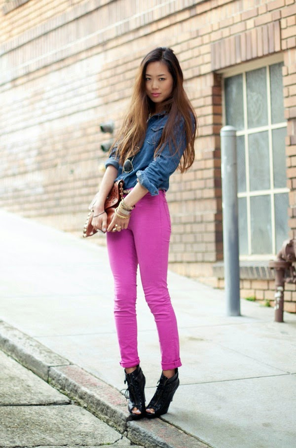 denim-shirt-and-hot-pink-jeans