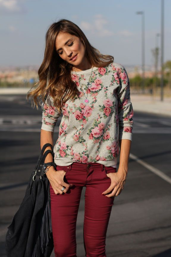 floral-print-and-red-jeans