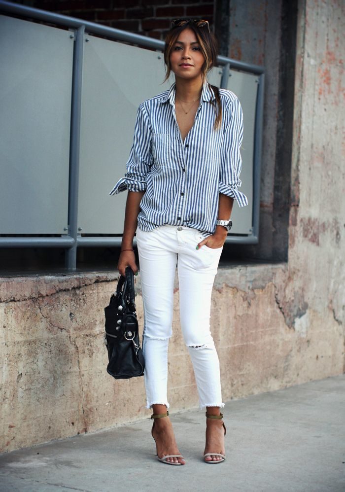 white-pants-and-white-striped-shirt