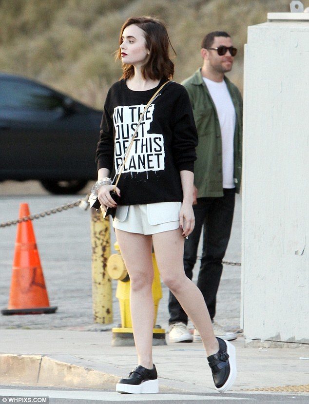 lily-collins-graphic-shirt-and-platform-shoes