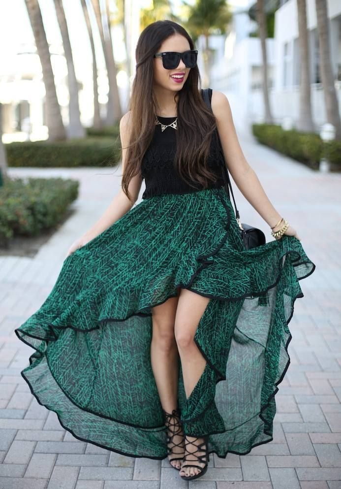 green-high-low-skirt