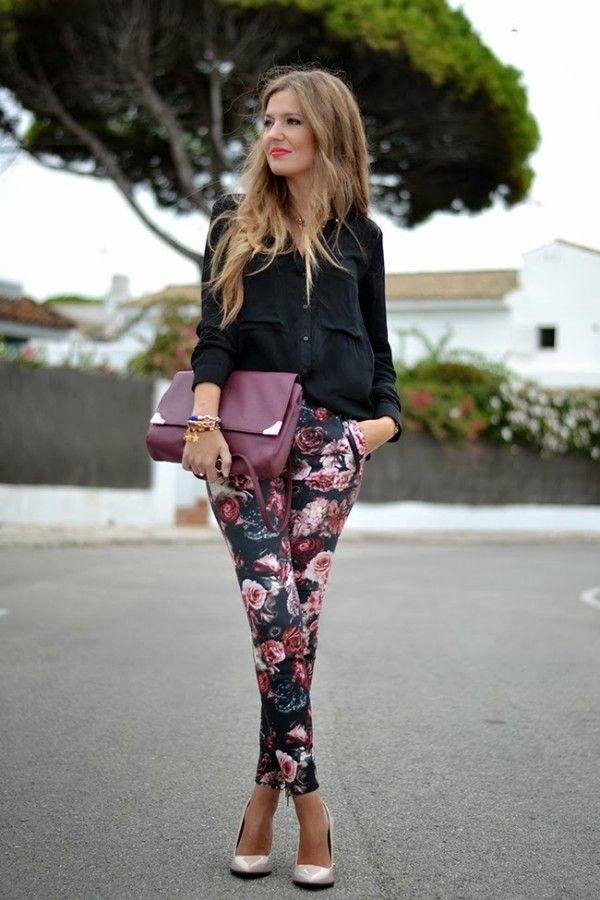 floral-pants-and-black-sheer-top