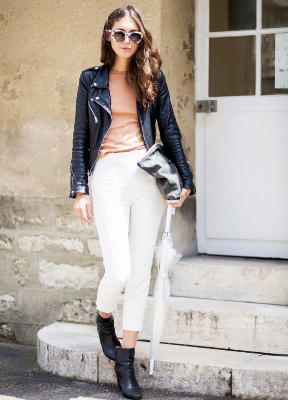 white-pants-and-leather-jacket