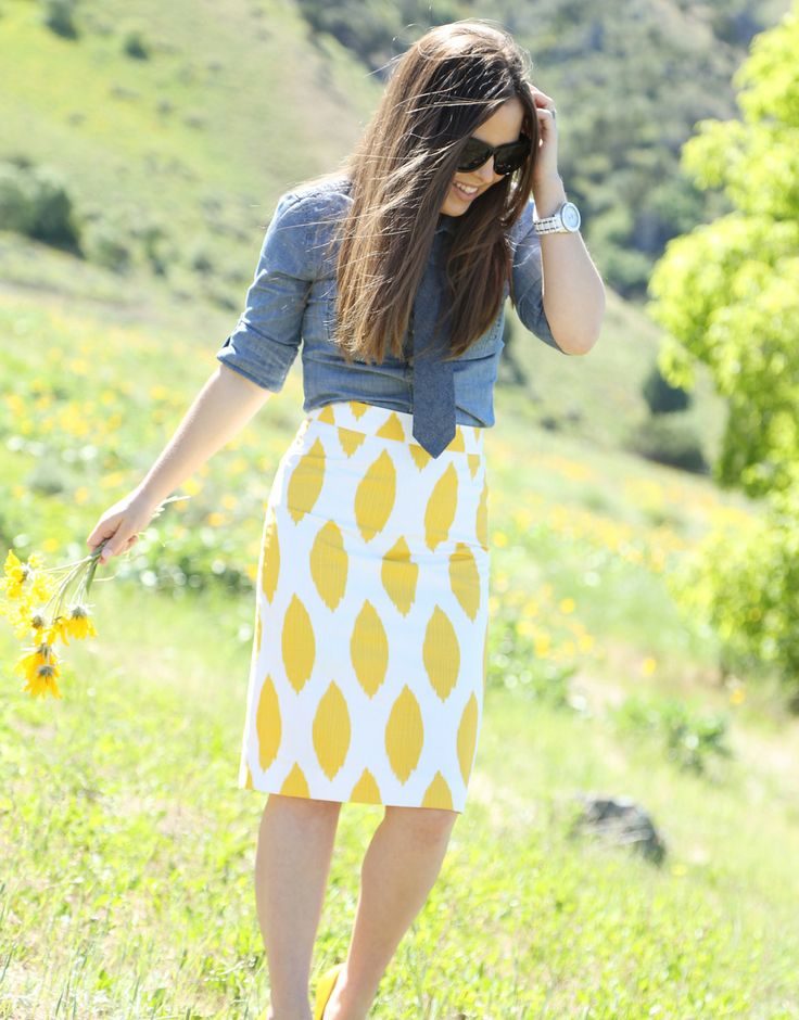 yellow-pencil-skirt-and-chambray