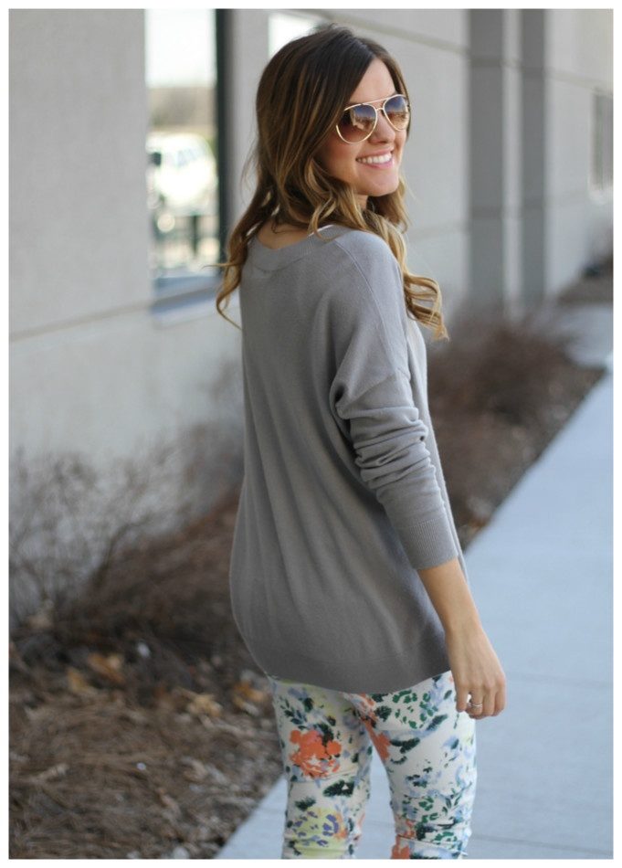 floral-pants-and-gray-sweater
