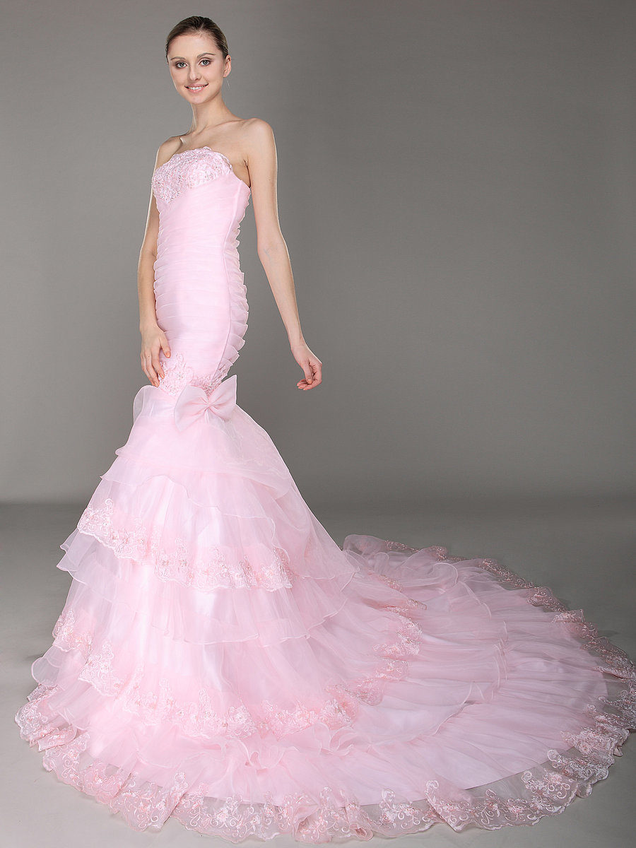 pink-organza-mermaid-wedding-dress