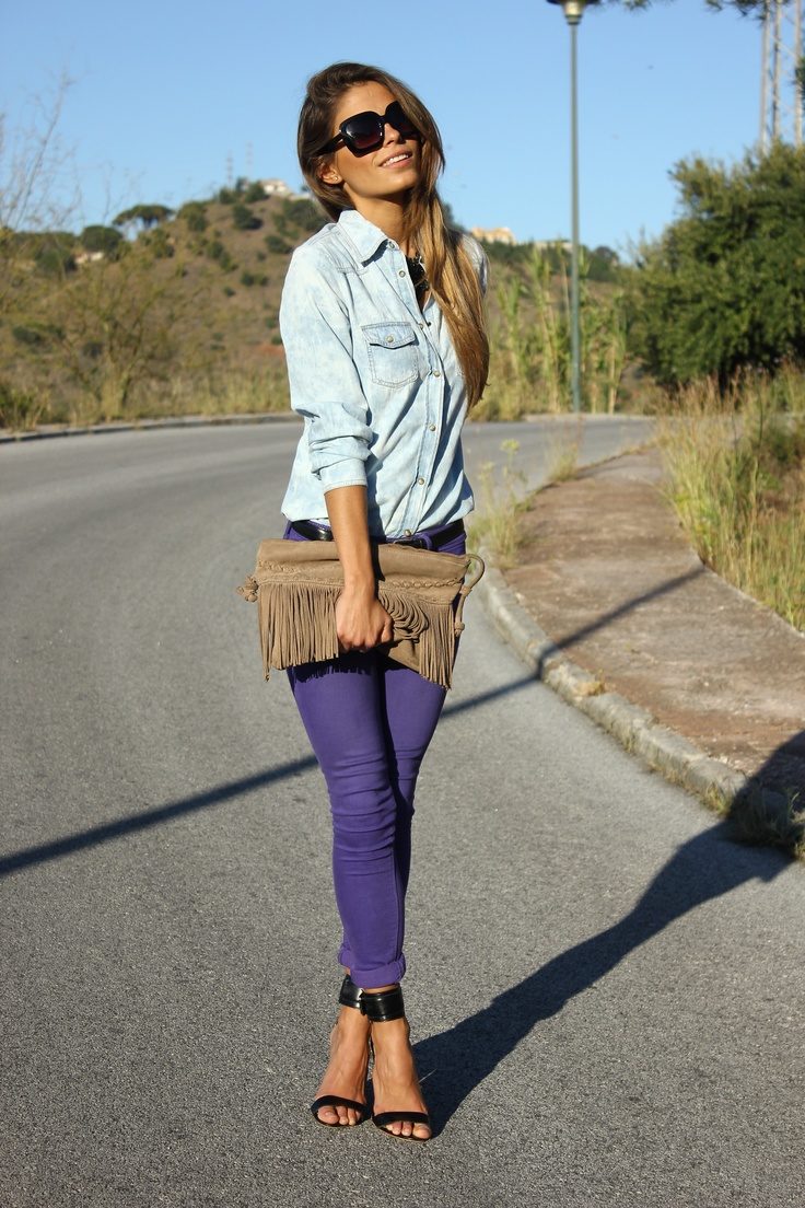 purple-jeans-and-denim-shirt